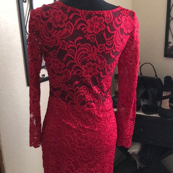 NWT Ambiance Red Lace Dress with Blushing Back - Picture 3 of 6